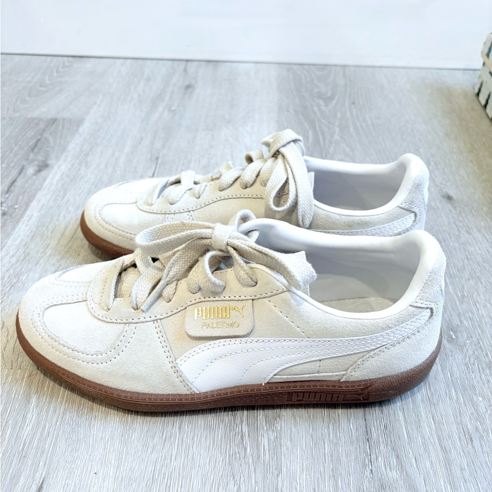 Puma White Sneakers with Brown Sole